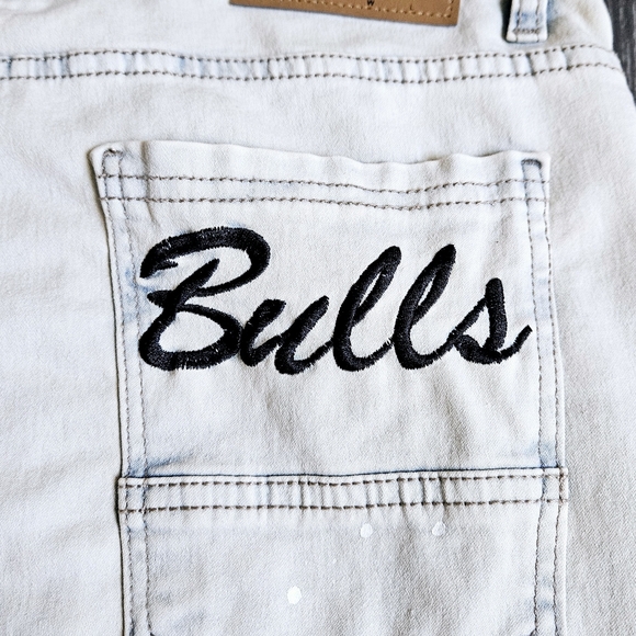 FISLL Adult Men's Size 32x32 Chicago Bulls Distressed Slim Fit Tan Denim Jeans - Picture 9 of 13